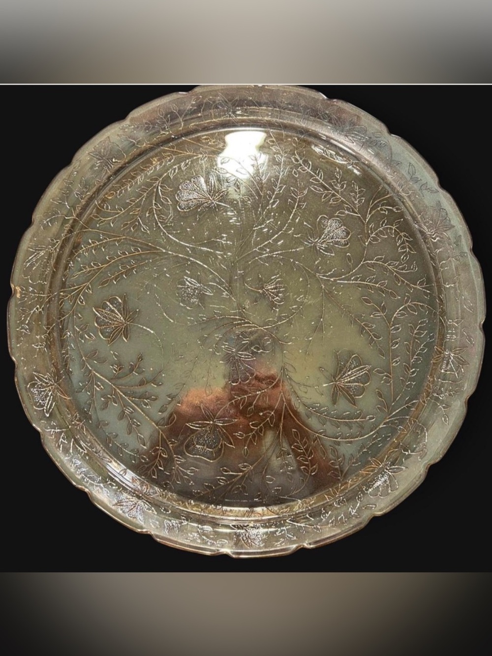 Vintage Jeannette “Floragold Louisa” 13.5 glass serving Platter